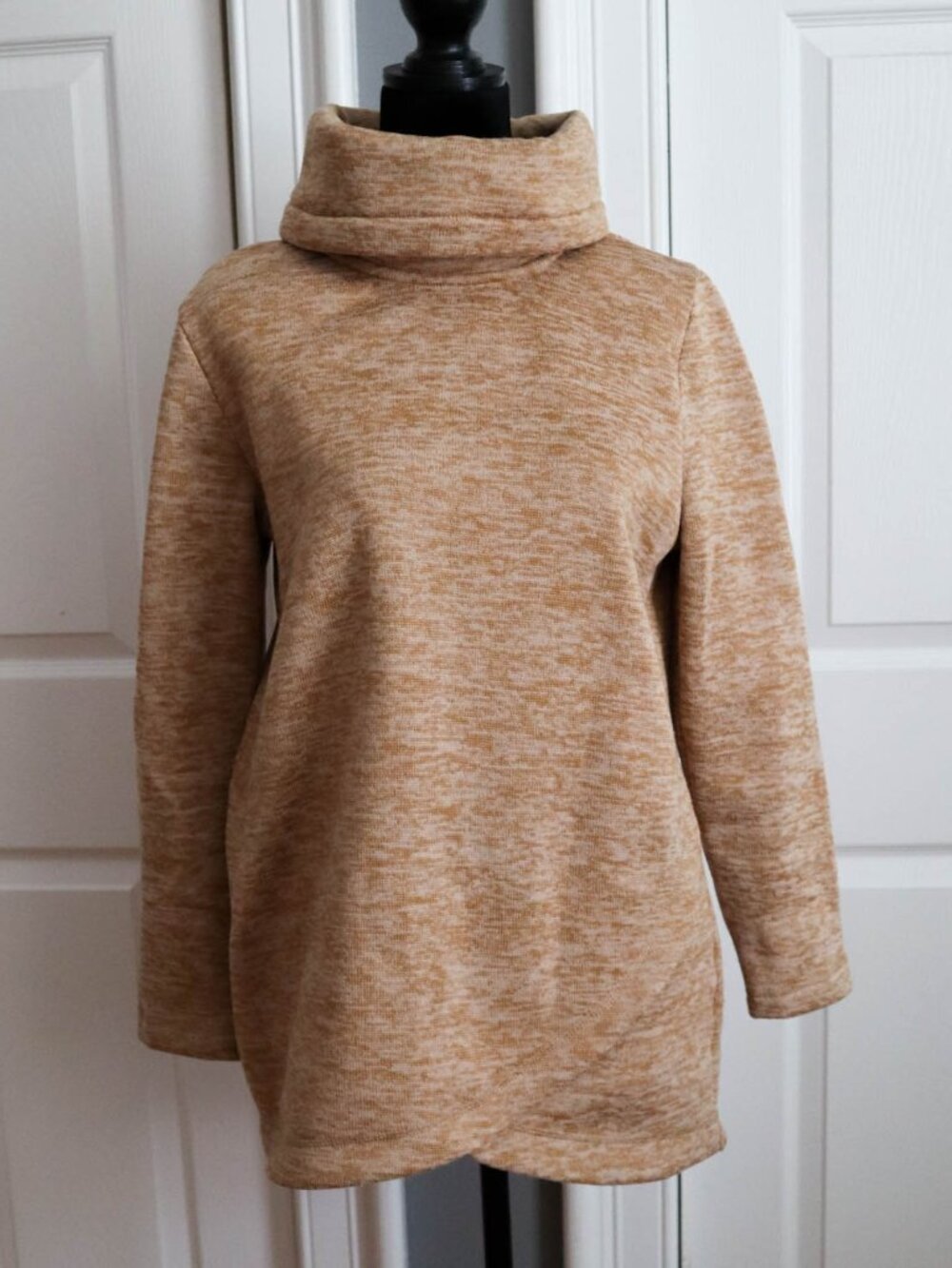 Lands' End Cowl Neck Fleece Pullover Sweatshirt Sz S Brown Lagenlook Coastal